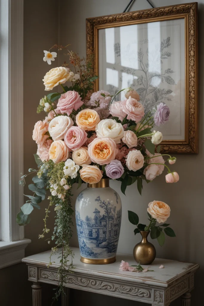 breathtaking oversized asymmetrical garden floral arrangement