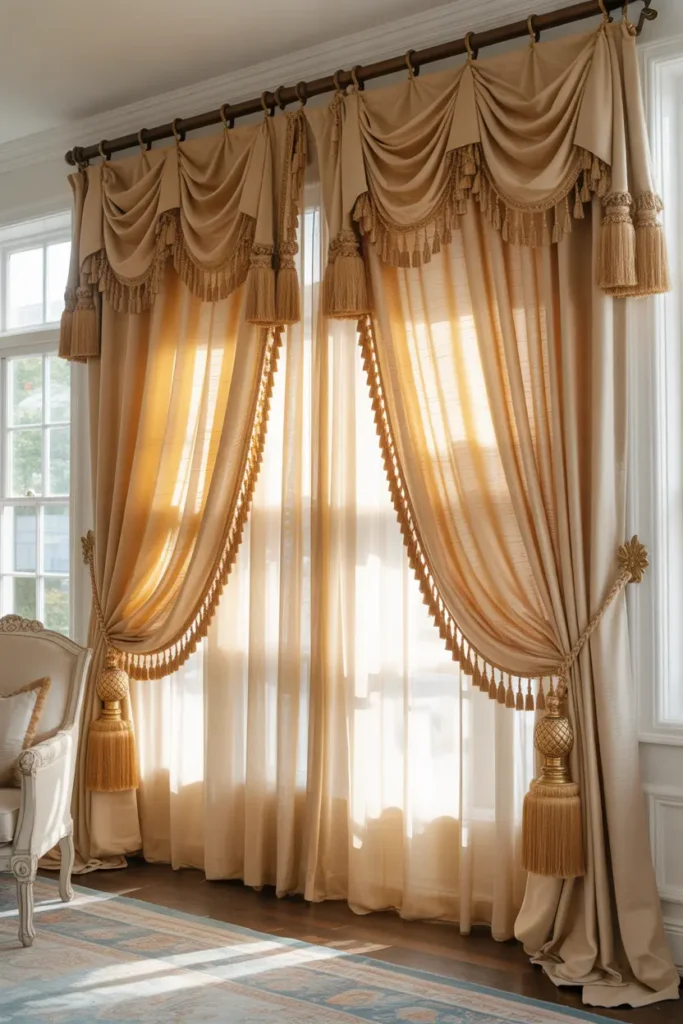 floor to ceiling champagne silk dupioni curtains