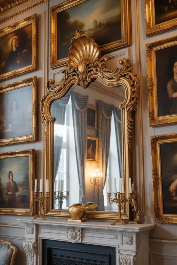 massive ornate gilded rocaille mirror as statement piece