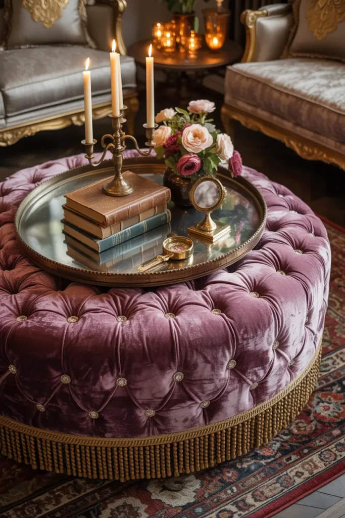 opulent oversized round velvet tufted ottoman