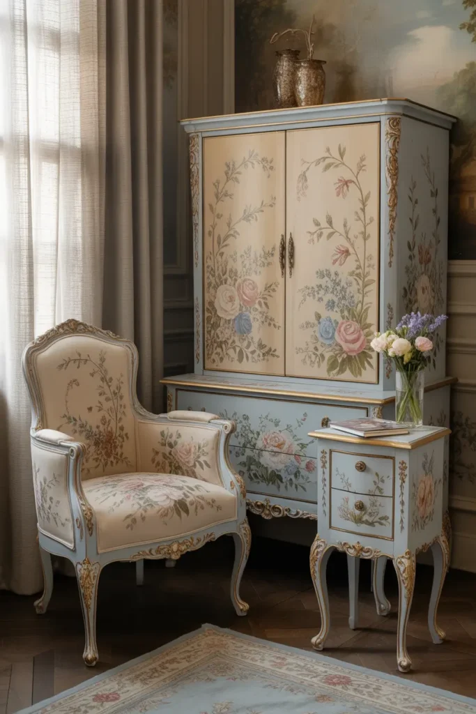 enetian style furniture in cream and pale blue