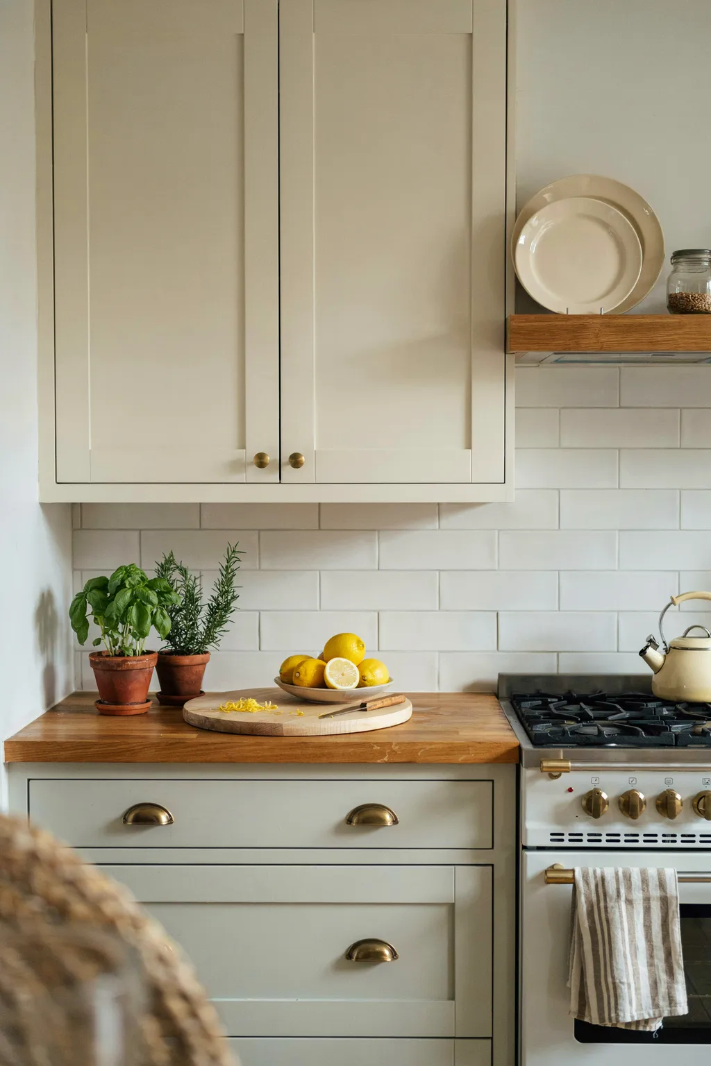 Soft Cabinets And Butcher Block Warmth