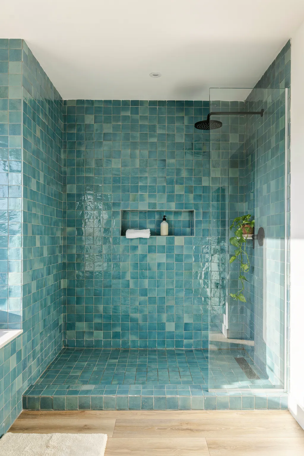 Aqua Zellige Shower That Shimmers