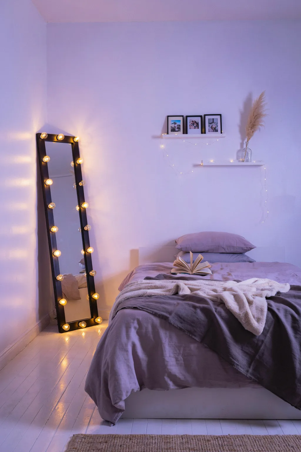 Purple Glow Teen Room with Hollywood Mirror
