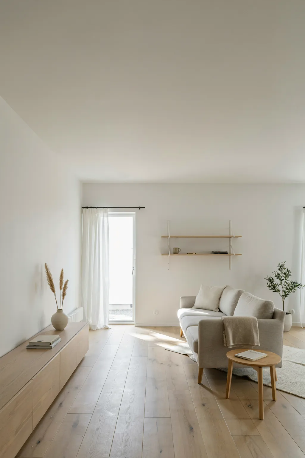 Pale Wood and Wall Shelves Keep It Airy
