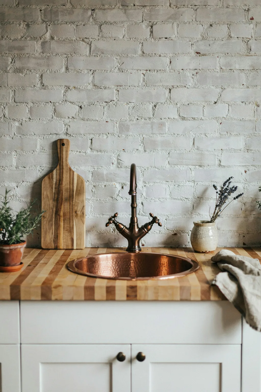 Copper Kitchen Sink Butcher Block Counter