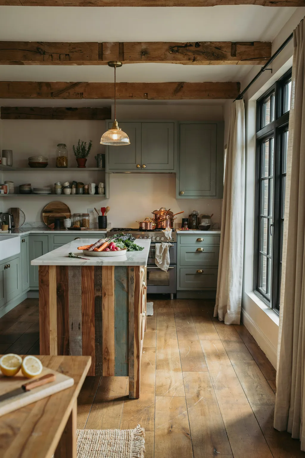 Reclaimed Island And Exposed Beams