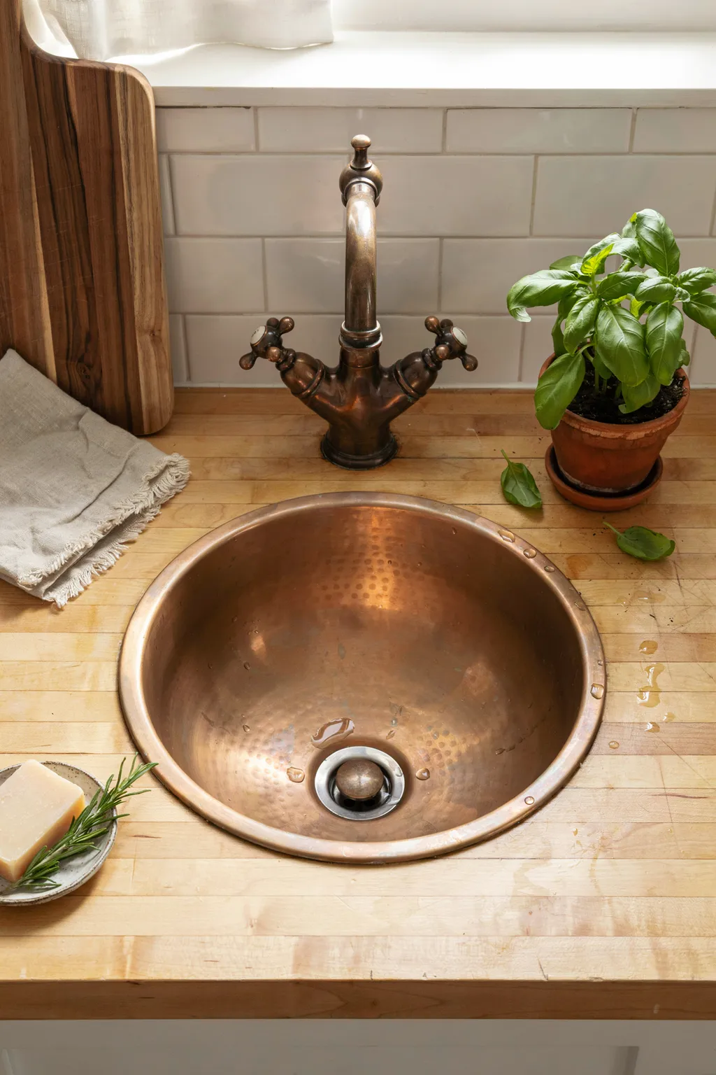 Hammered Copper Undermount Sink Rustic Kitchen