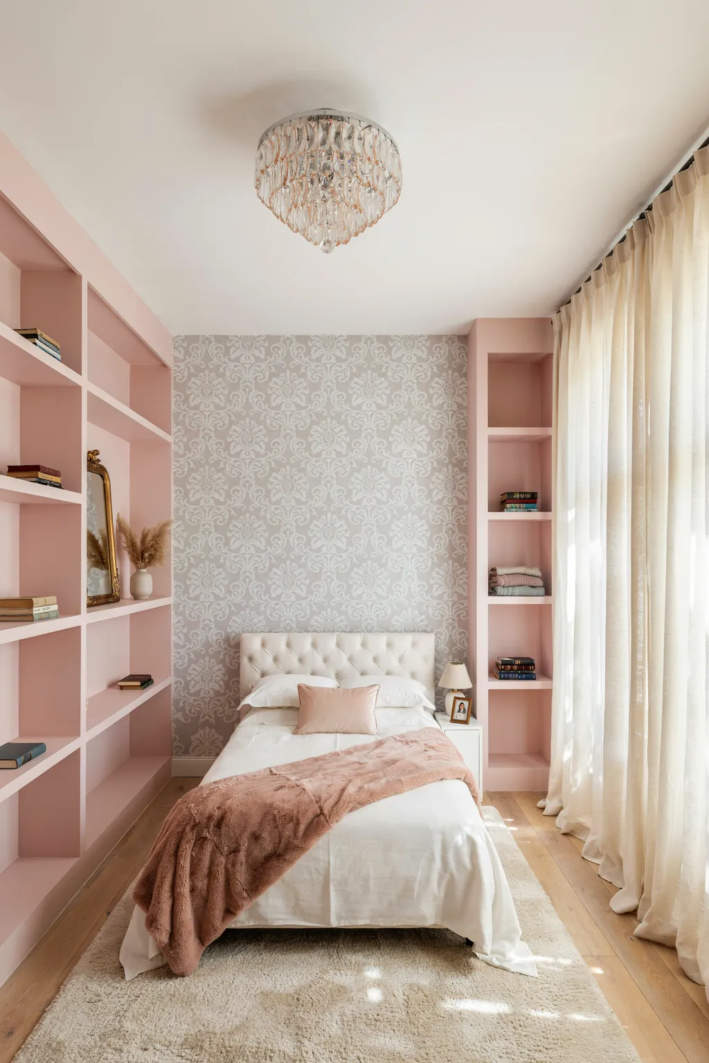 French Romantic Teen Bedroom with a Chandelier