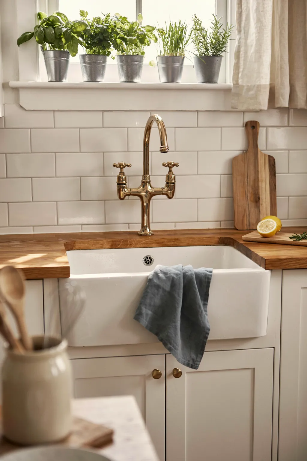 Farmhouse Sink Window Herb Garden Kitchen Idea