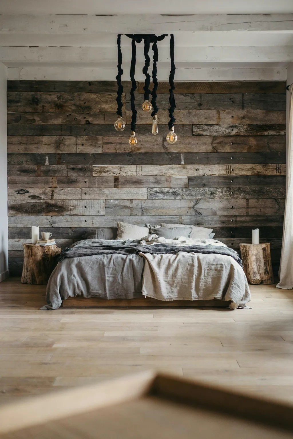 Edison Bulb Cluster on Wood Accent Wall