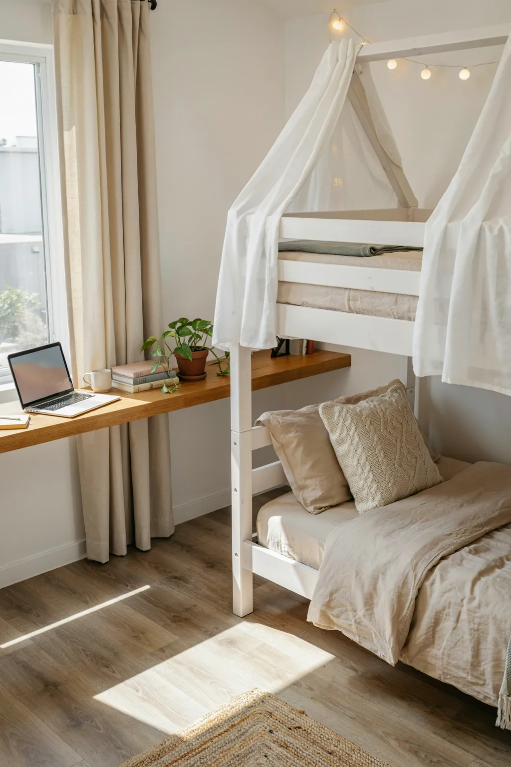White Canopy Bunk Bed for Teen Girls