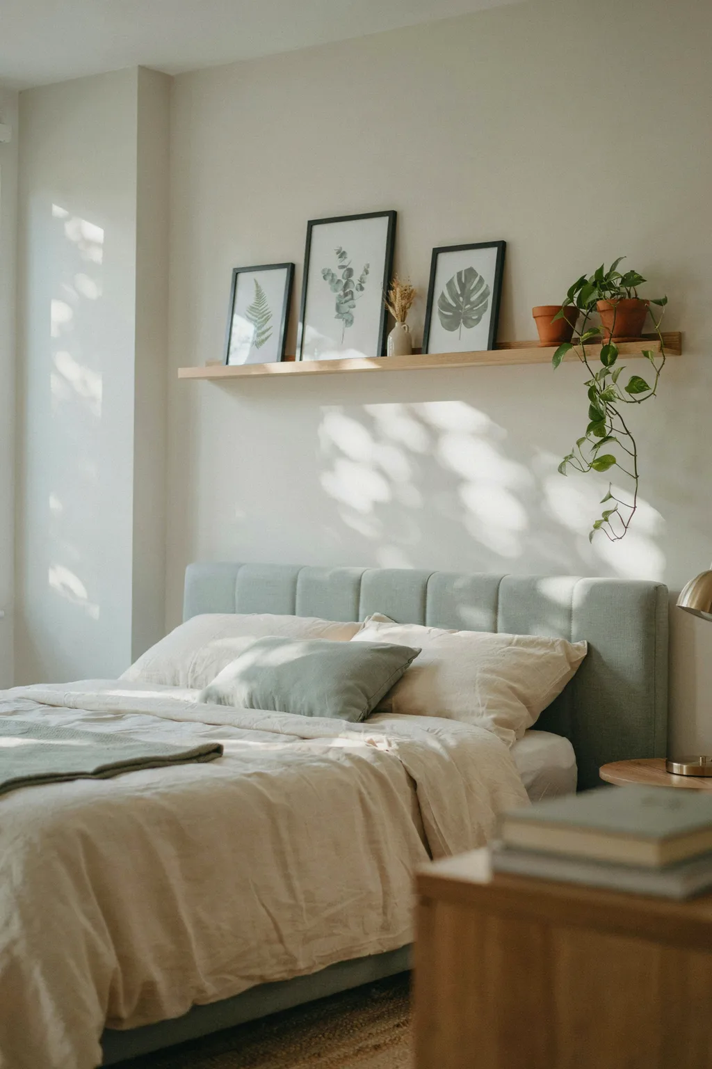 A Botanical Shelf Above the Bed