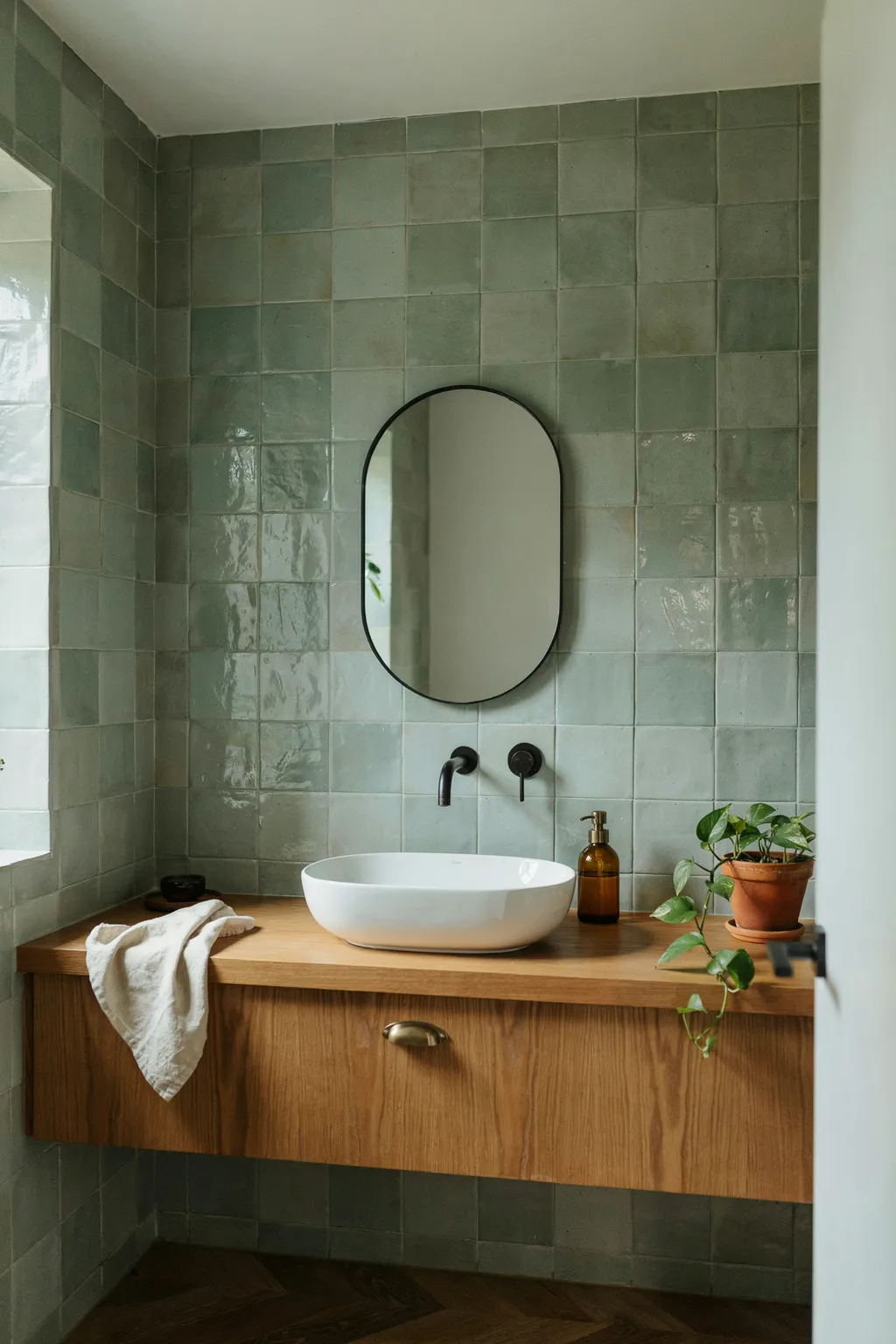 Sage Green Bath That Feels Like a Garden