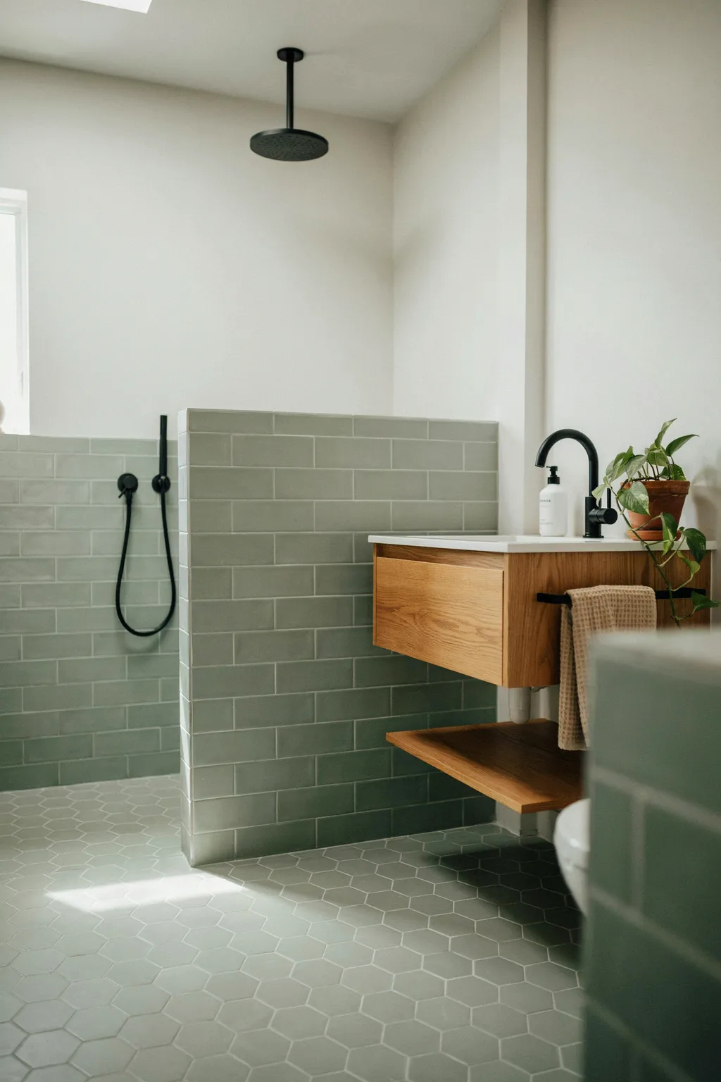Half-Wall Defines The Shower Zone