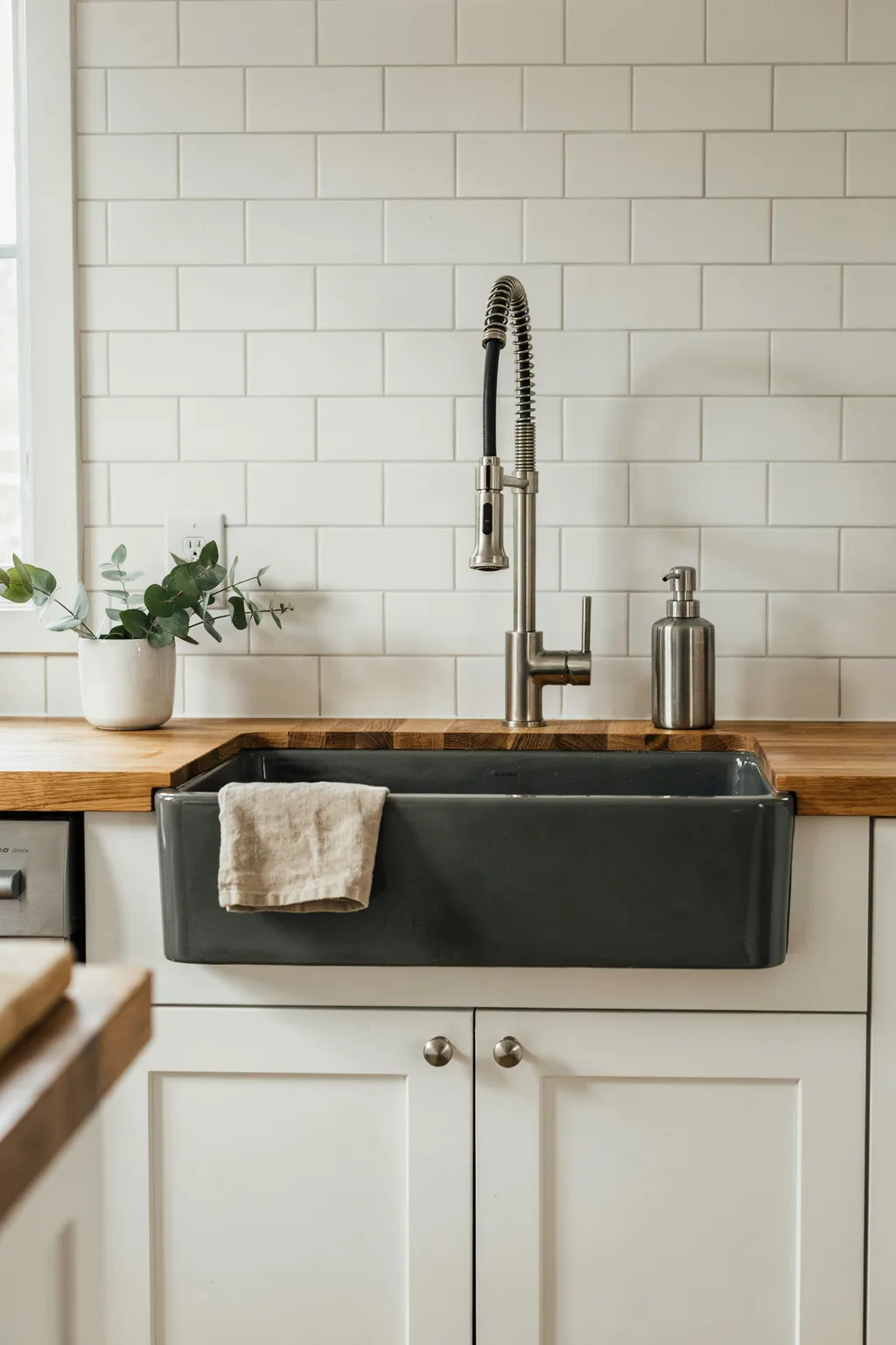 Matte Black Apron Sink Butcher Block Kitchen