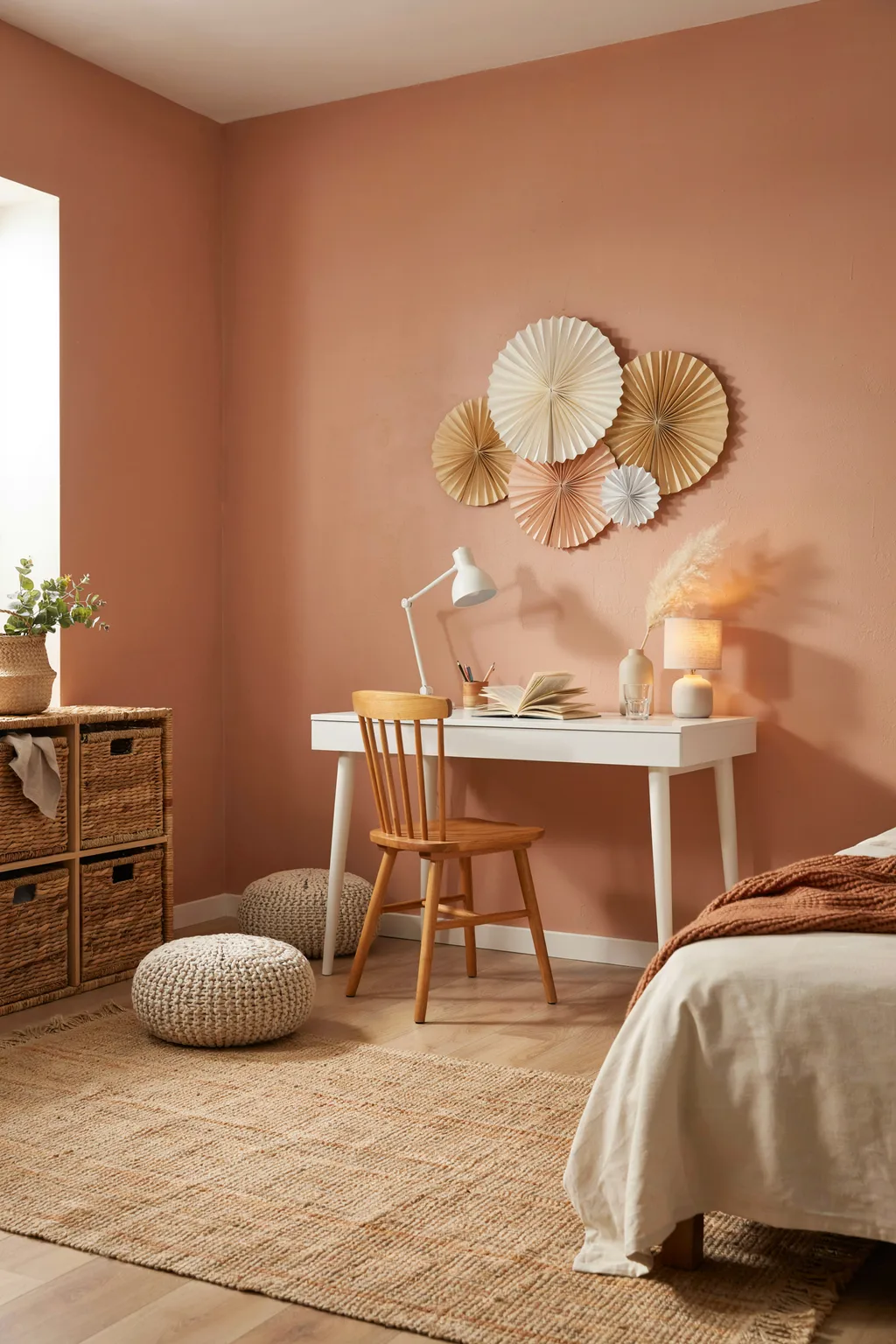 Terracotta Teen Bedroom with Scandi Desk Setup