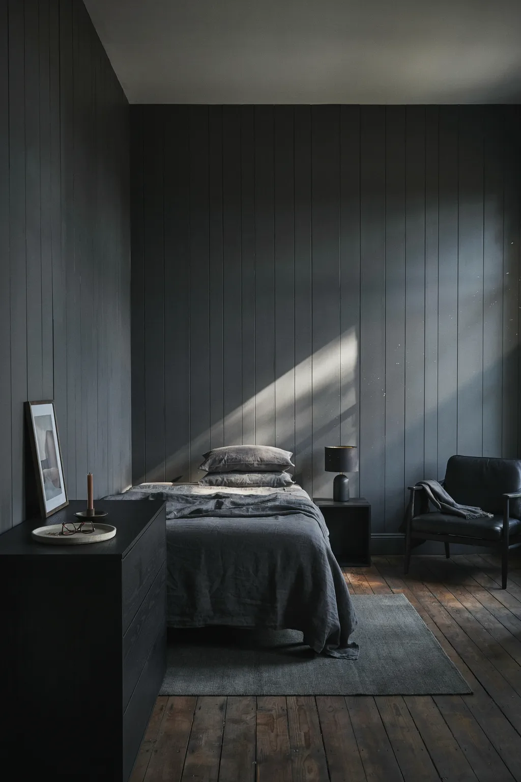 Moody Charcoal Bedroom That Still Feels Calm