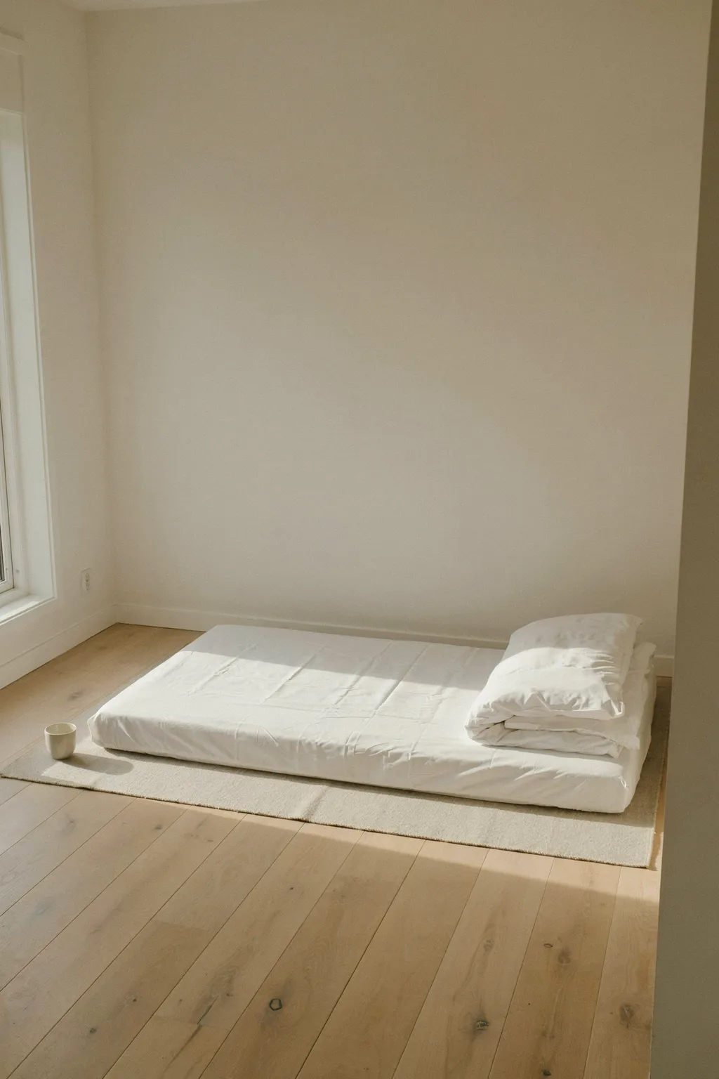 Floor Mattress for a Stripped-Back Calm Bedroom