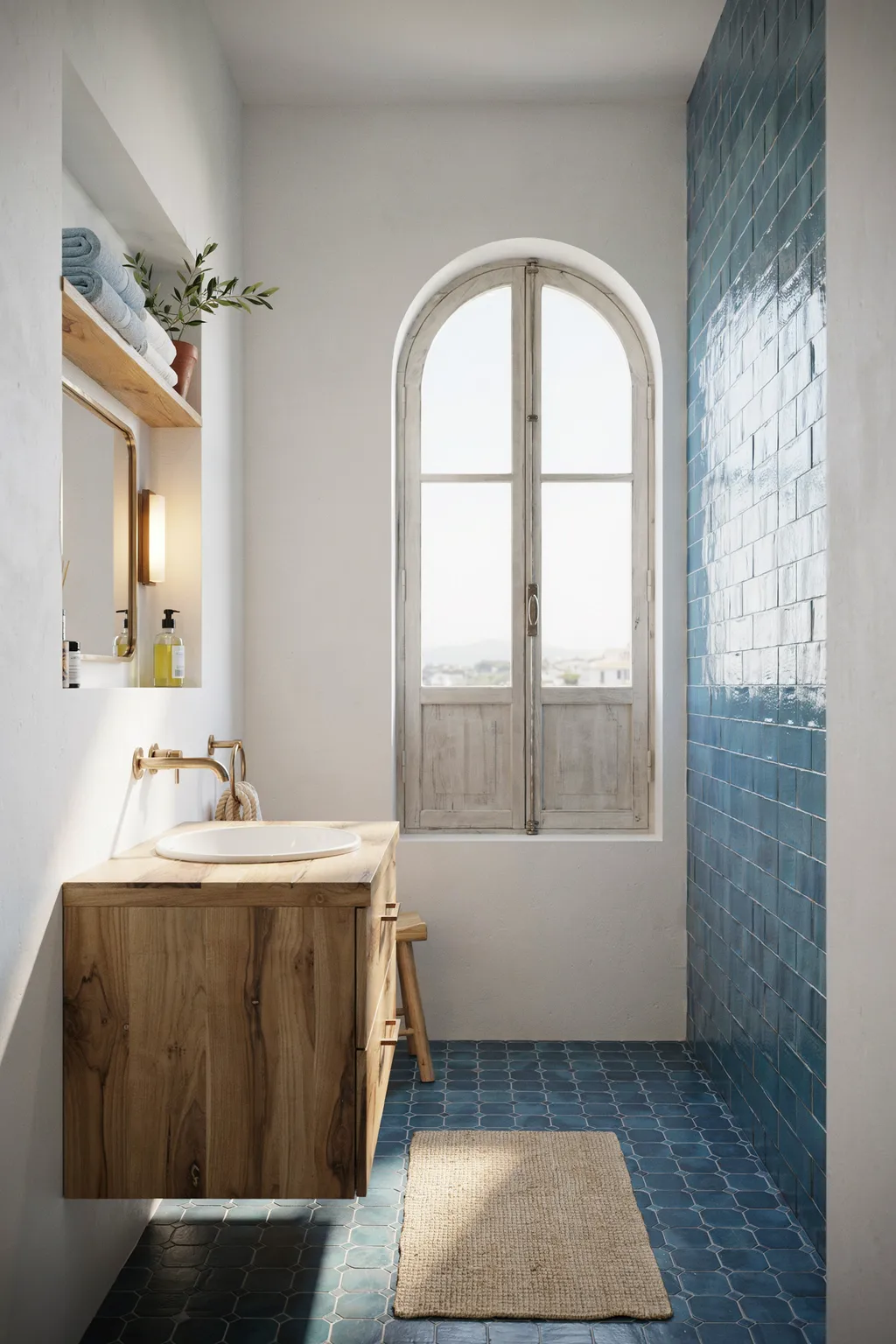 Layered Blues for a Coastal Bath