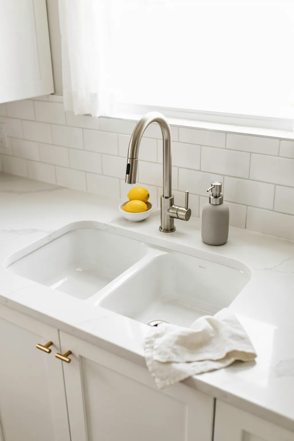 White Fireclay Double Bowl Drop-In Kitchen Sink