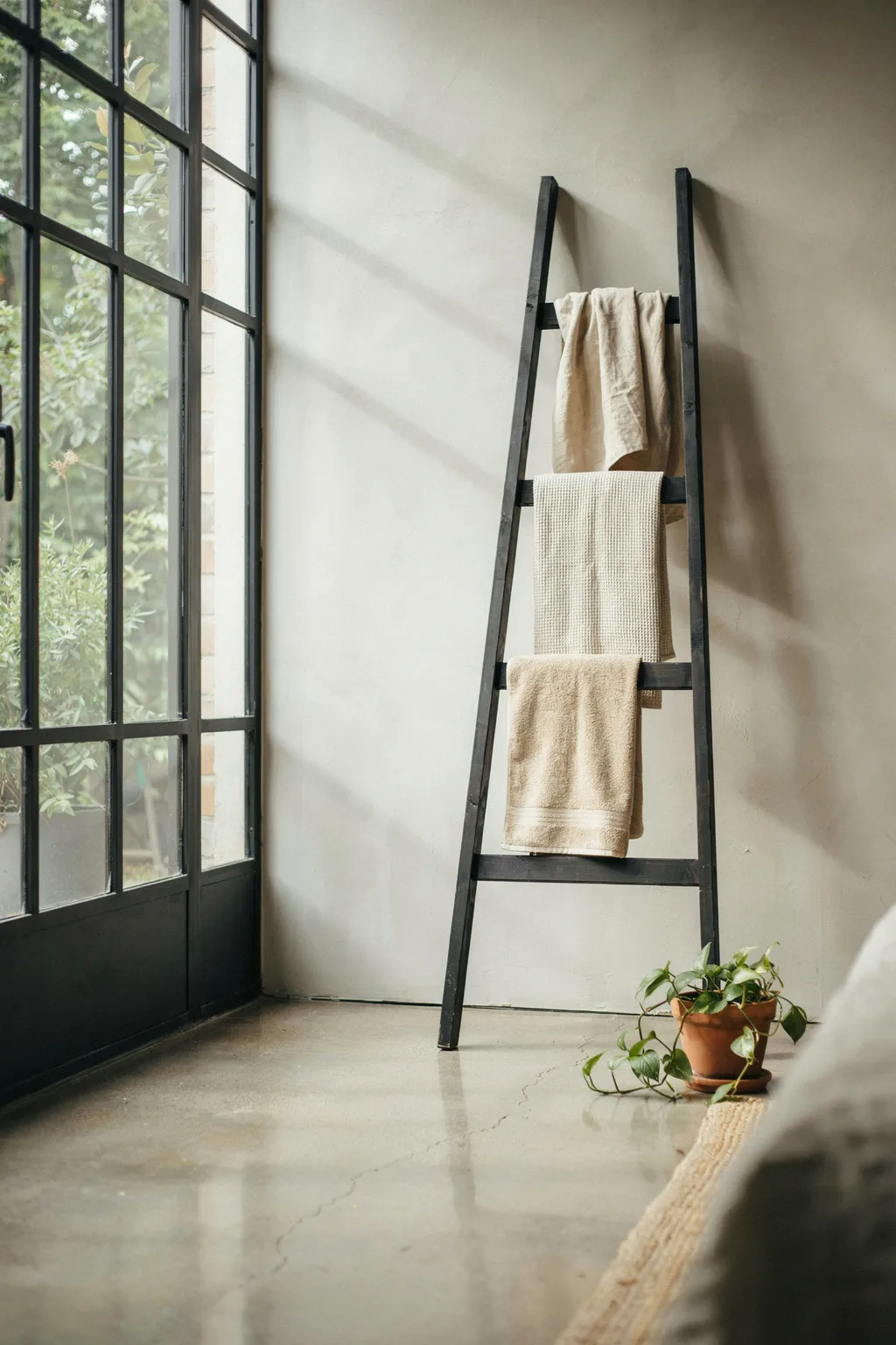 Leaning Dark Wood Towel Ladder