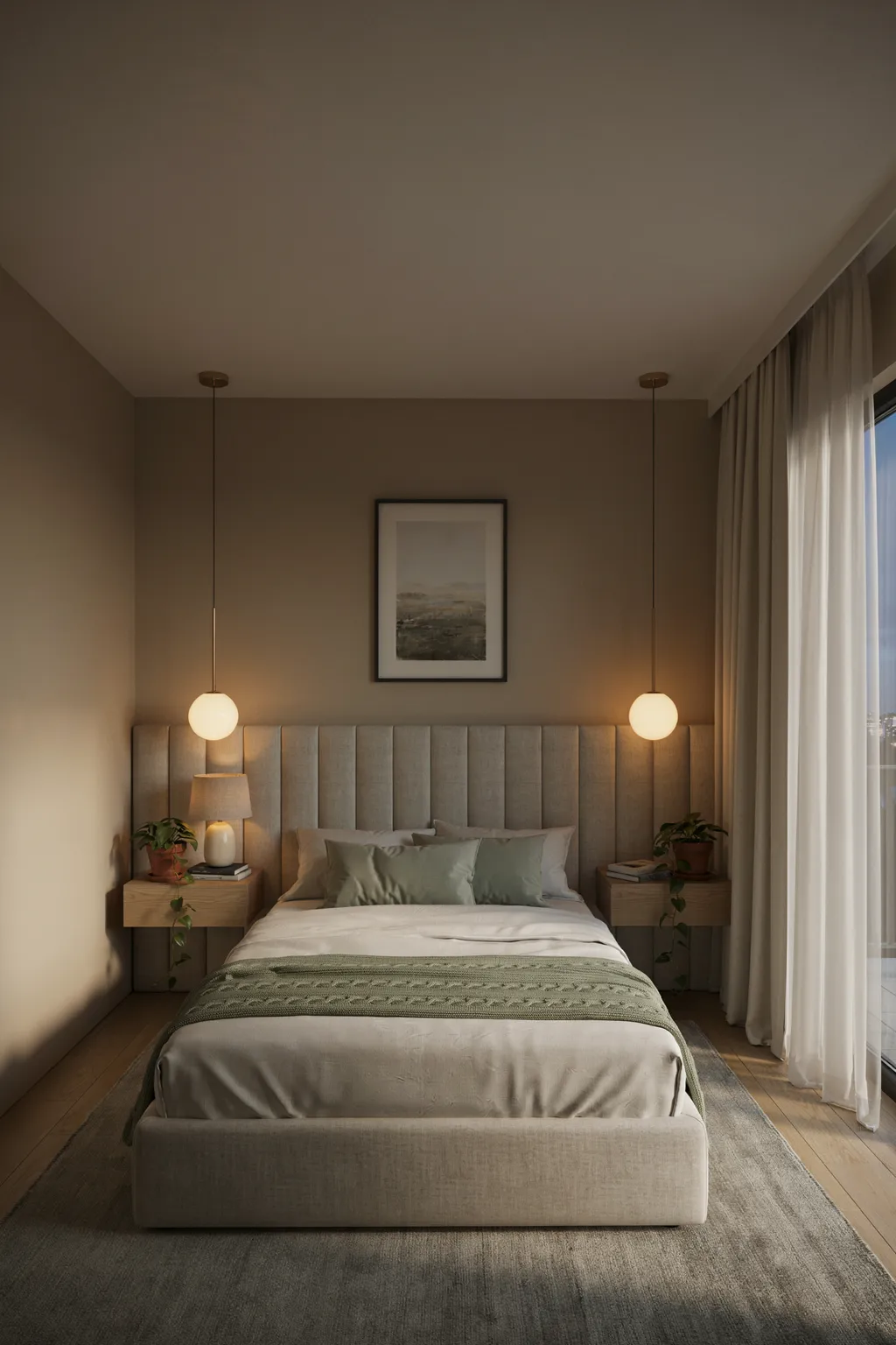 Matching Globe Pendants Each Side of Bed