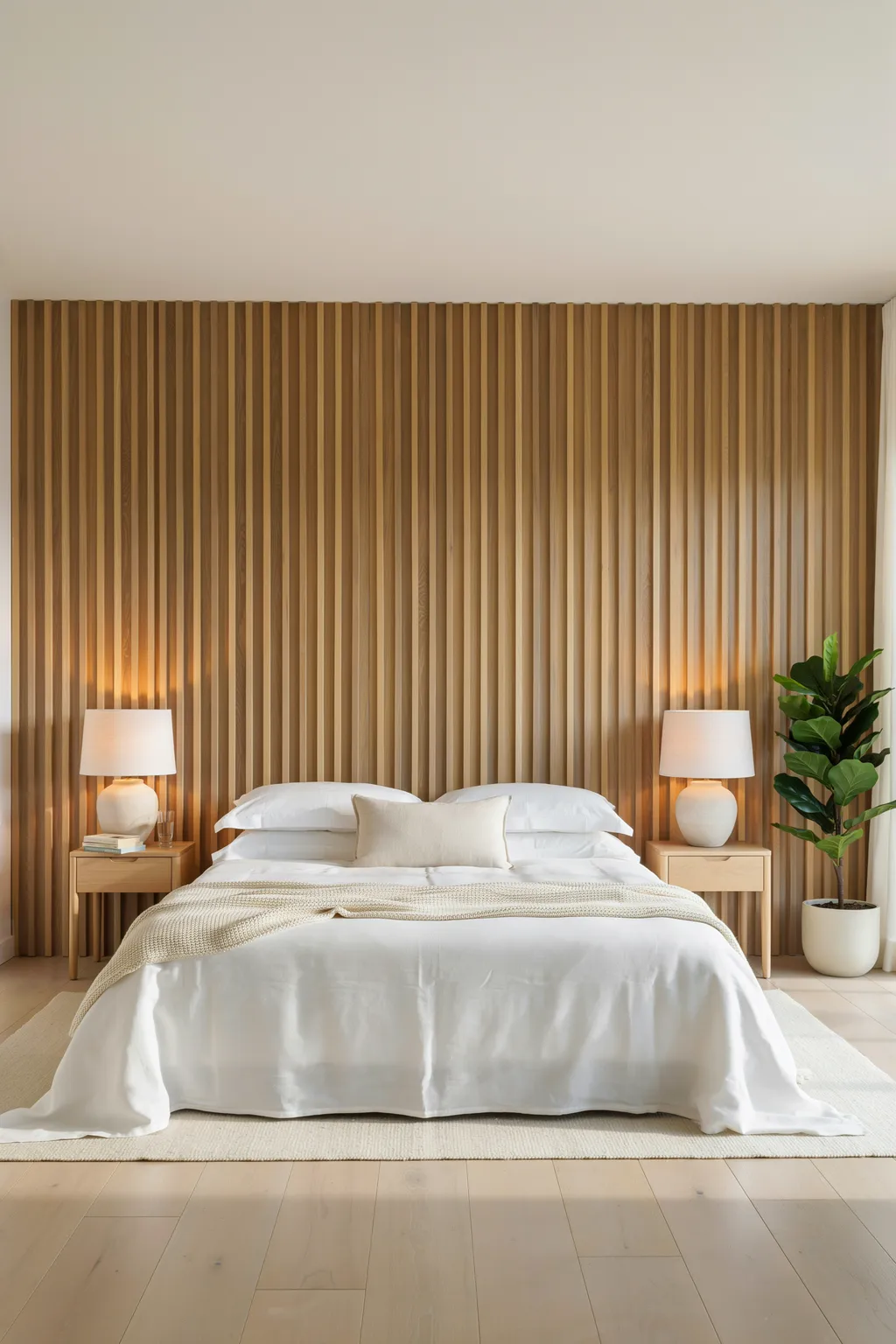 A Full-Height Slat Wall Behind the Bed