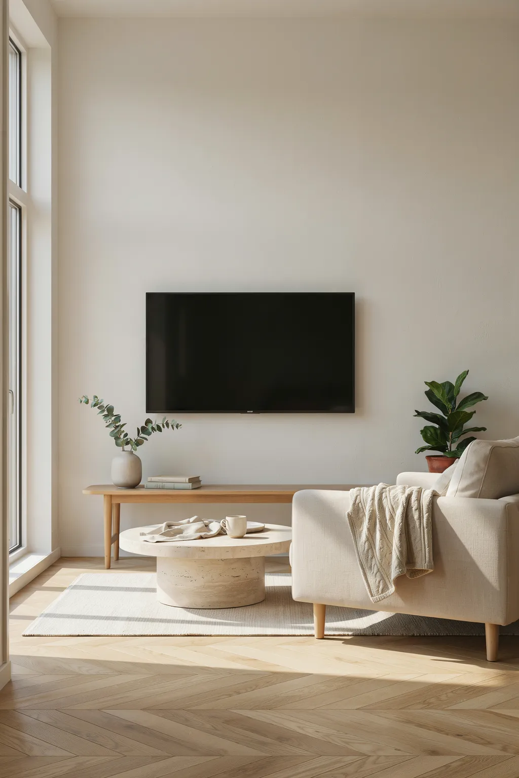 A Low Wooden Console for a Calm Room