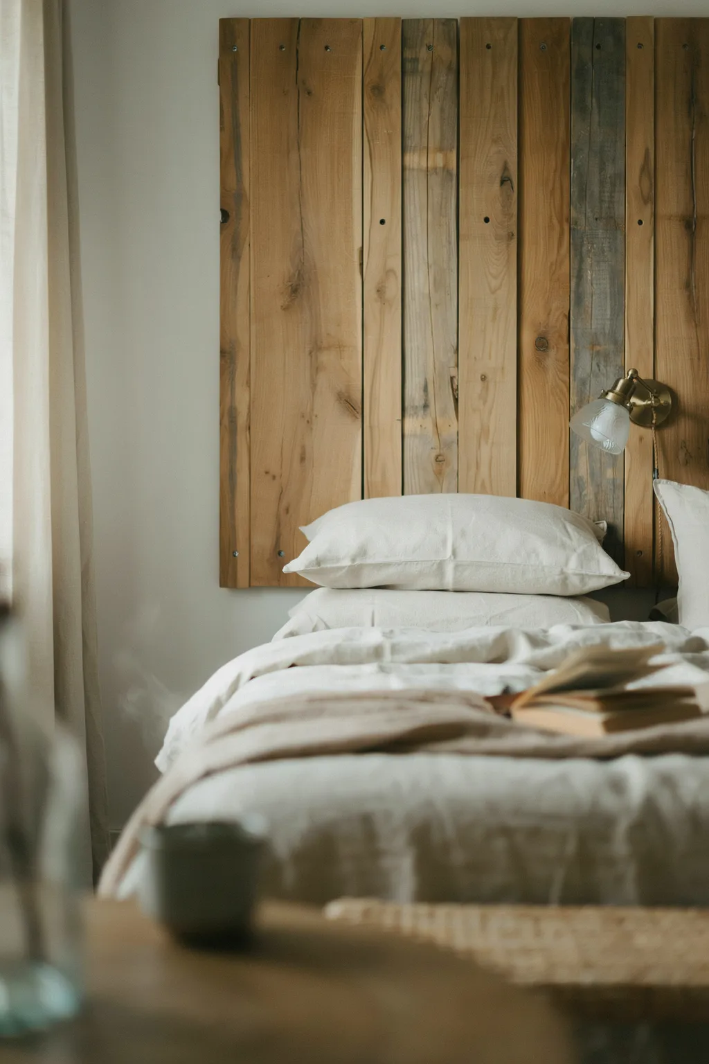 Anchor the Room With a Reclaimed Wood Headboard