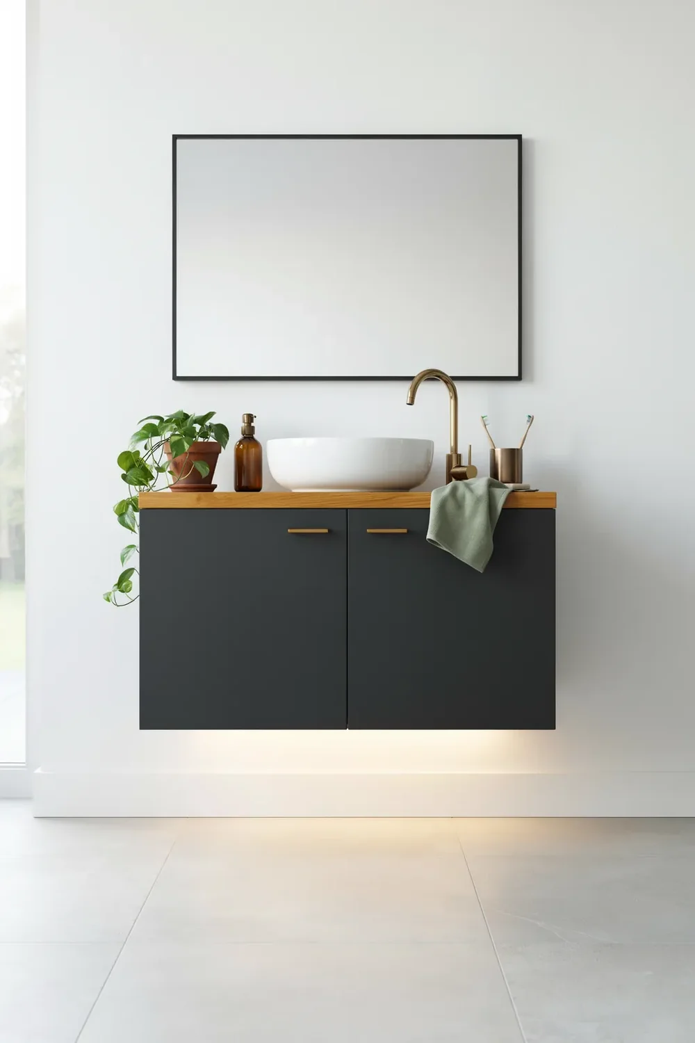 Float a Black Vanity With a Contrast Top