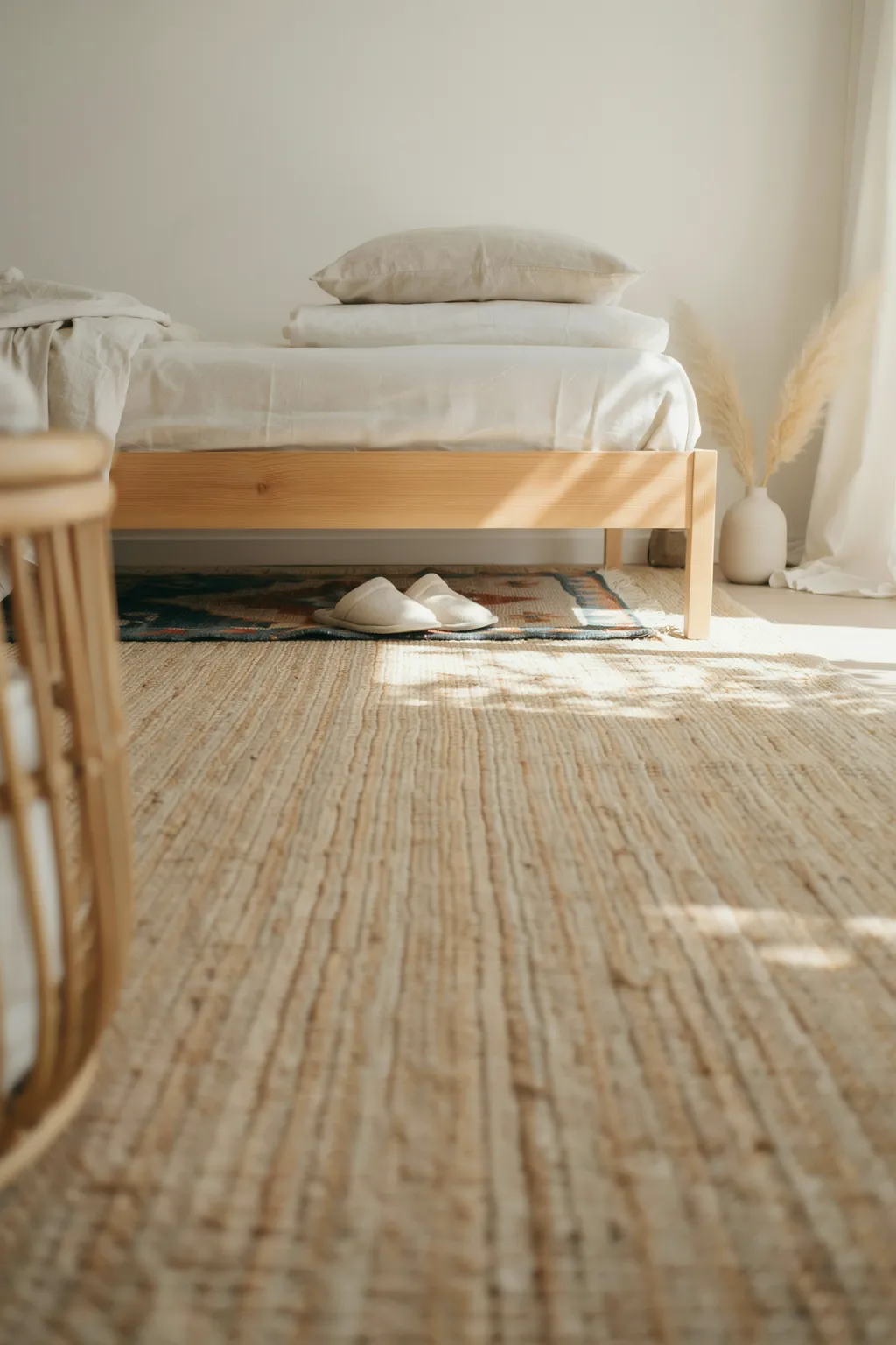 Ground the Bed With a Woven Natural-Fiber Rug