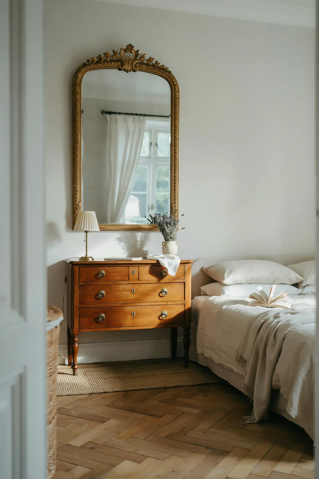 Hang a Gilt-Framed Mirror Above the Dresser