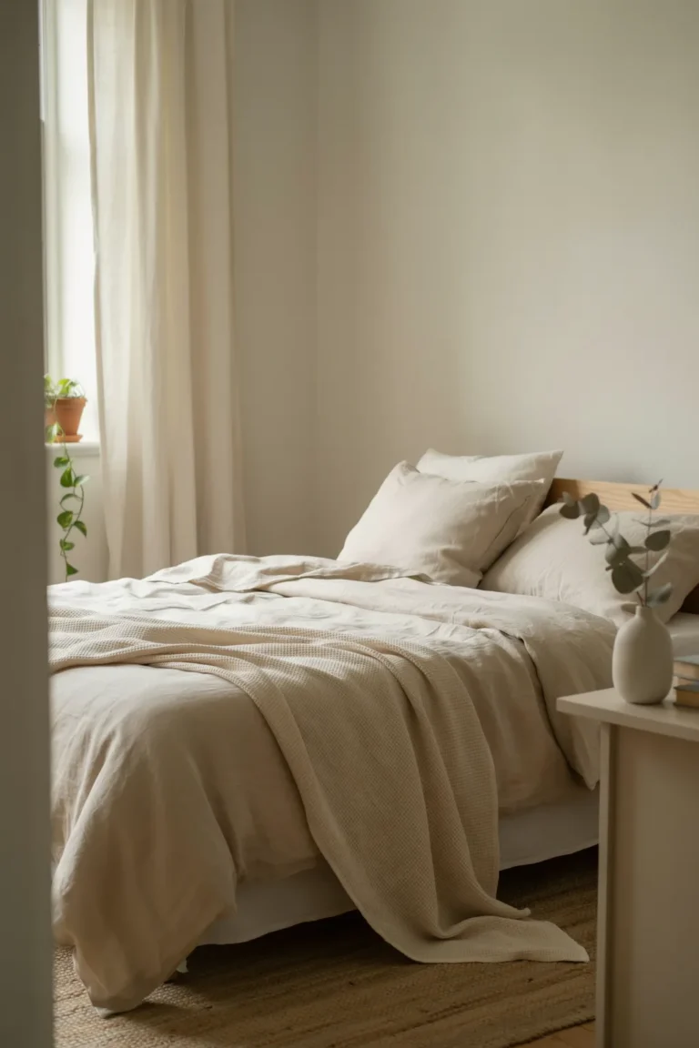 Layer Oat and Flax Linen Until the Bed Looks Rumpled on Purpose