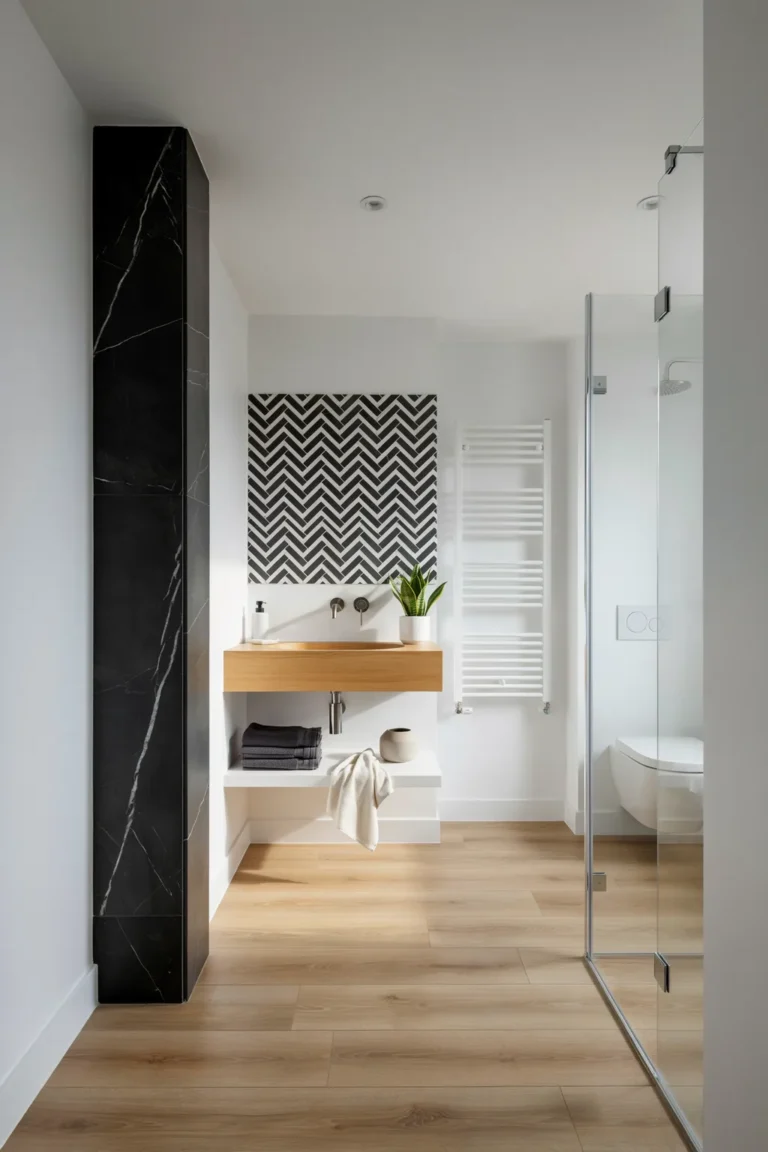 Anchor a Tiny Bath With Bold Marble