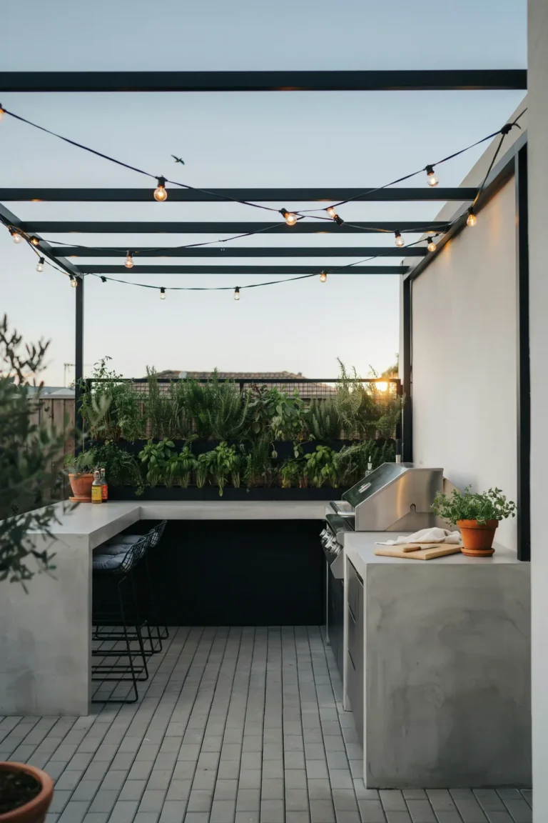 Steel Pergola Outdoor Kitchen With Bar