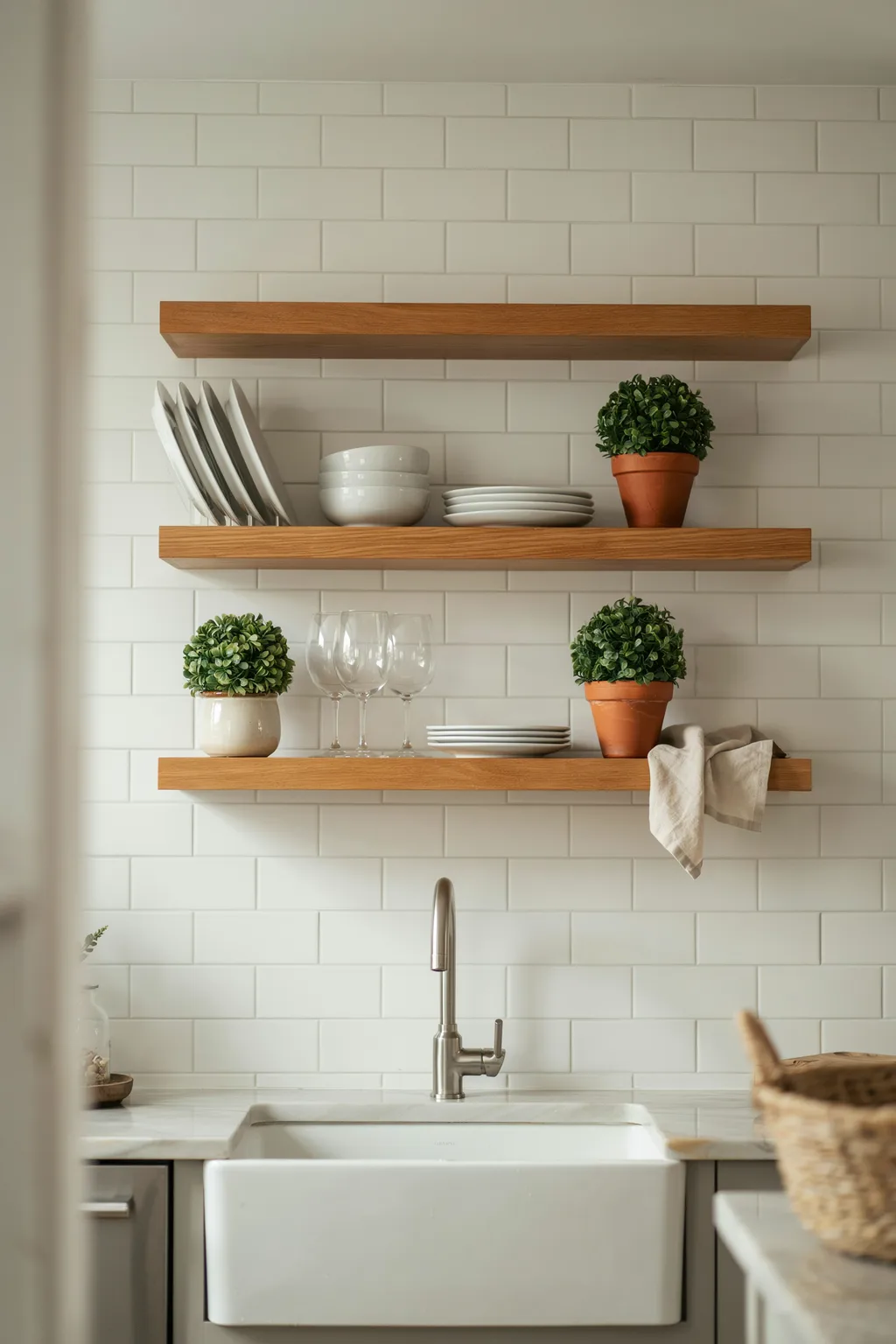 clever small kitchen ideas - Open Shelves That Open Up Space