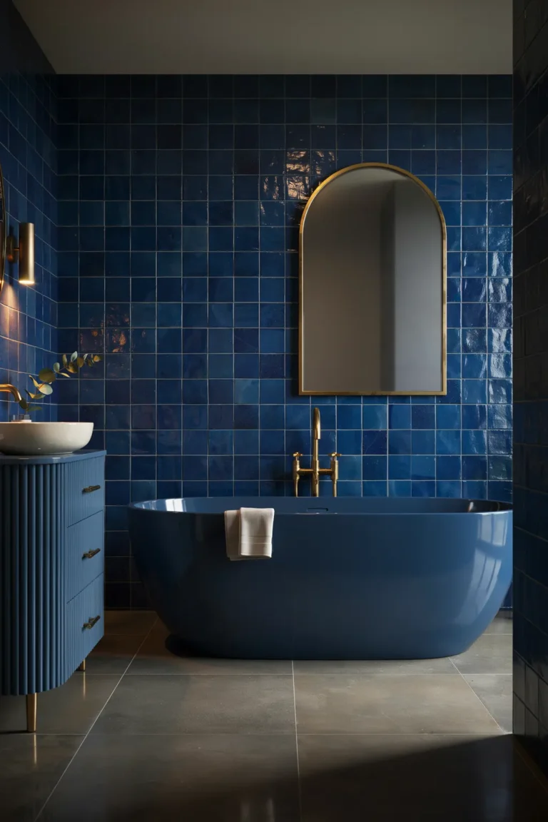 Deep Blue Tiled Bathroom That Feels Rich