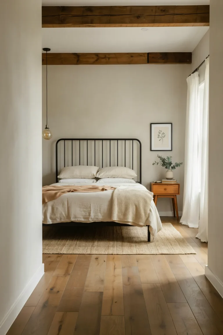 Soft Neutral Farmhouse Metal Bed