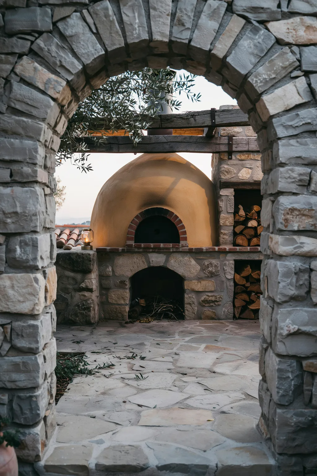 Rustic Stone Outdoor Kitchen With Wood Oven