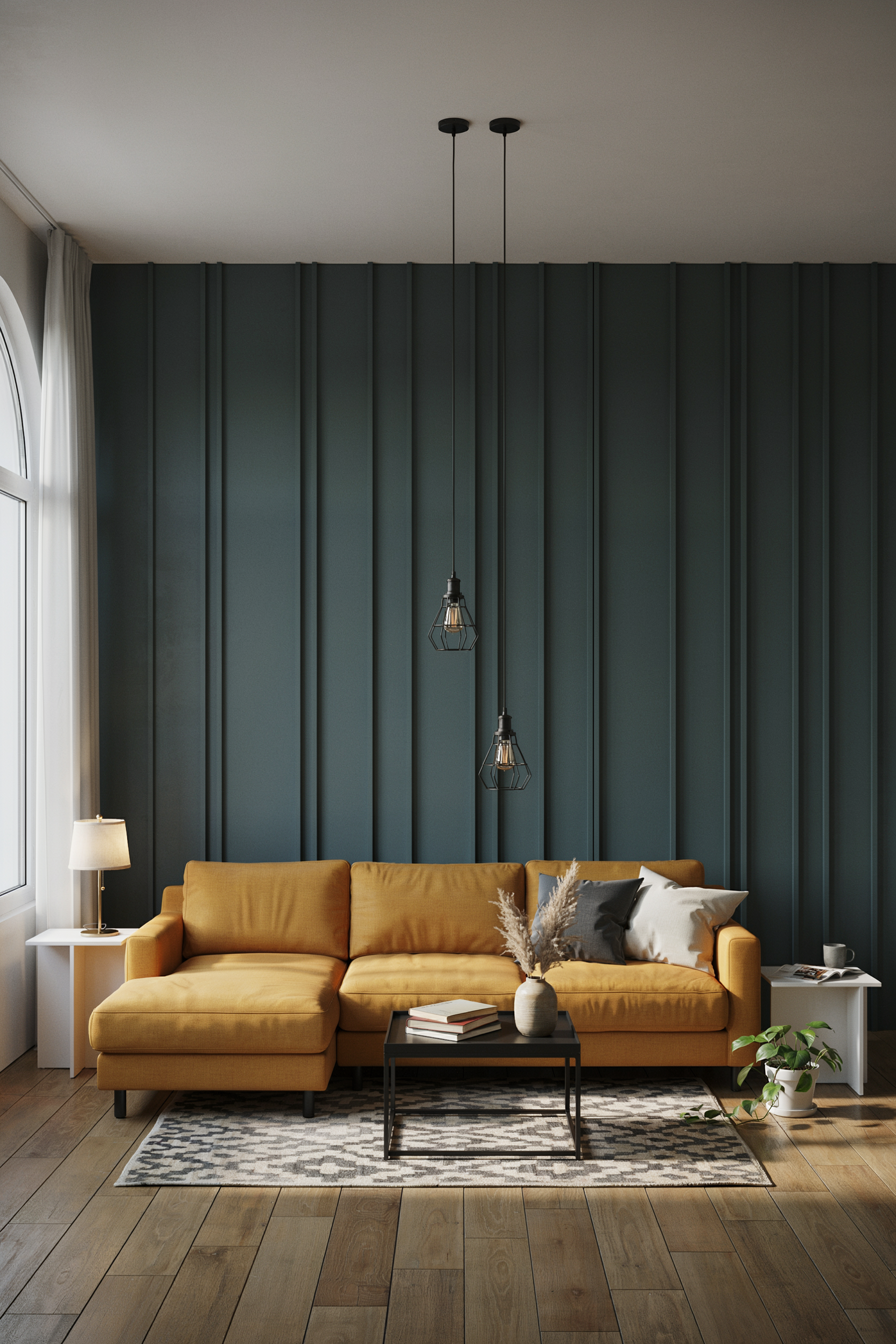 Yellow And Charcoal Grey Living Room