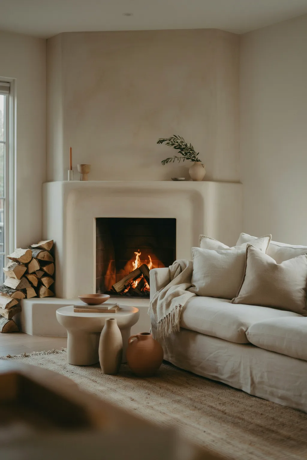 Build Calm Around a Plaster Fireplace