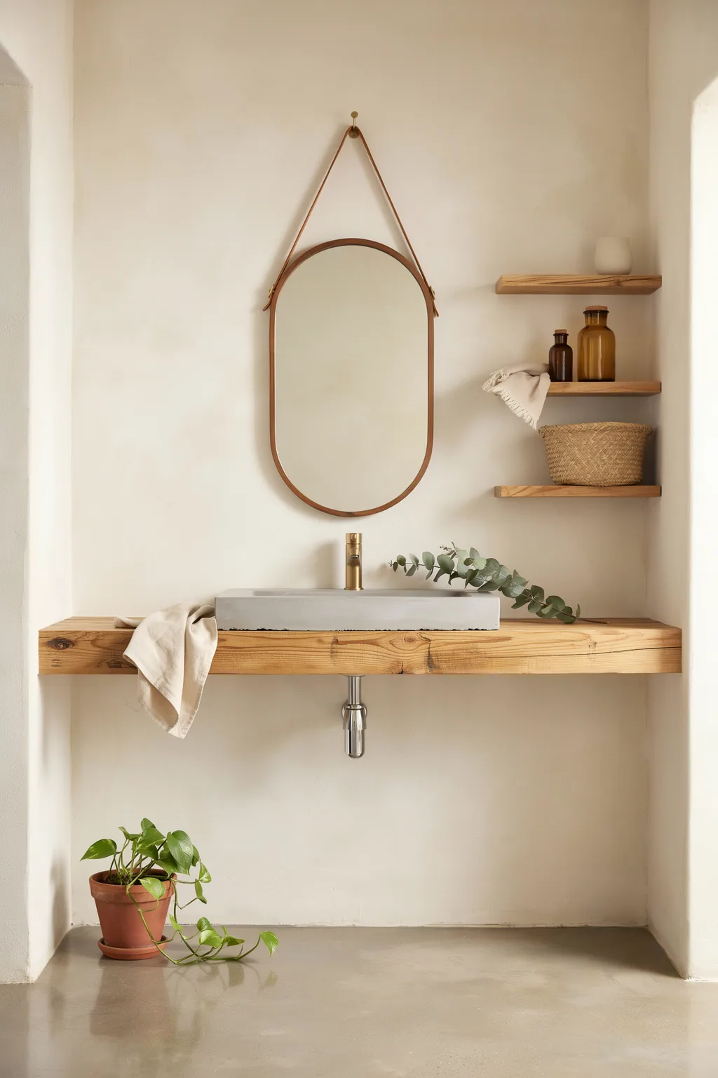 Reclaimed Wood Vanity, Concrete Sink