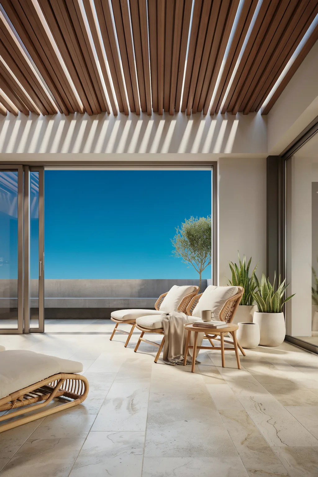 Slatted Wood Ceiling for a Bright Airy Patio
