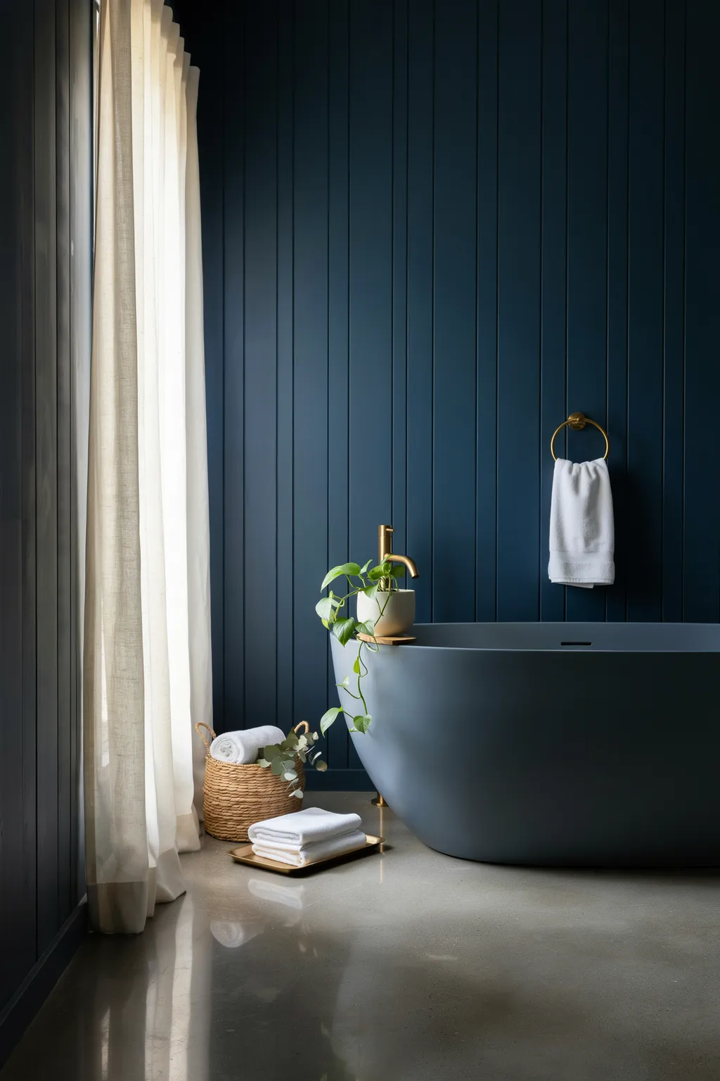Matte Navy Soaking Tub for a Spa Feel