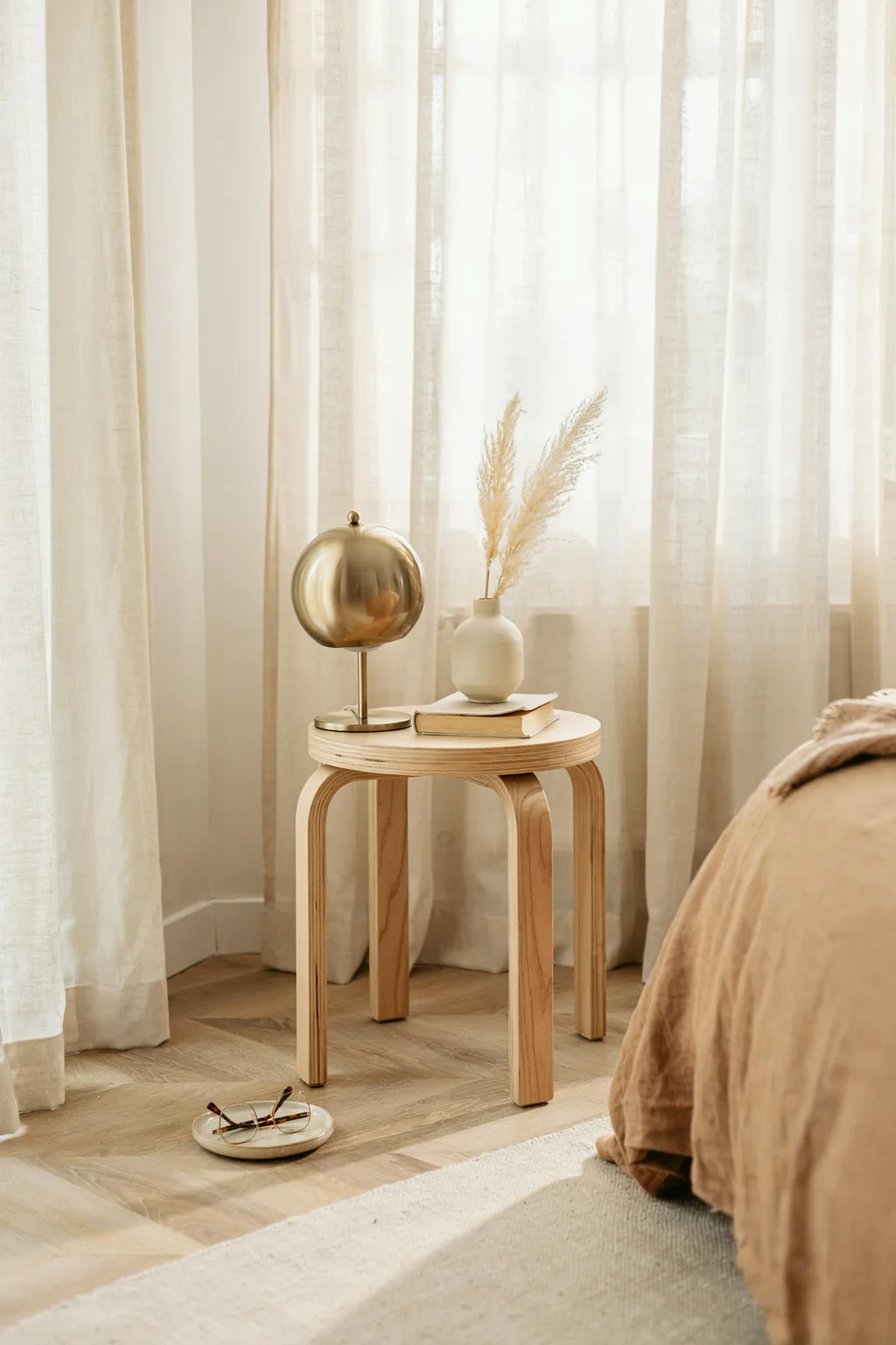 Wood Stool As A Small-Space Nightstand