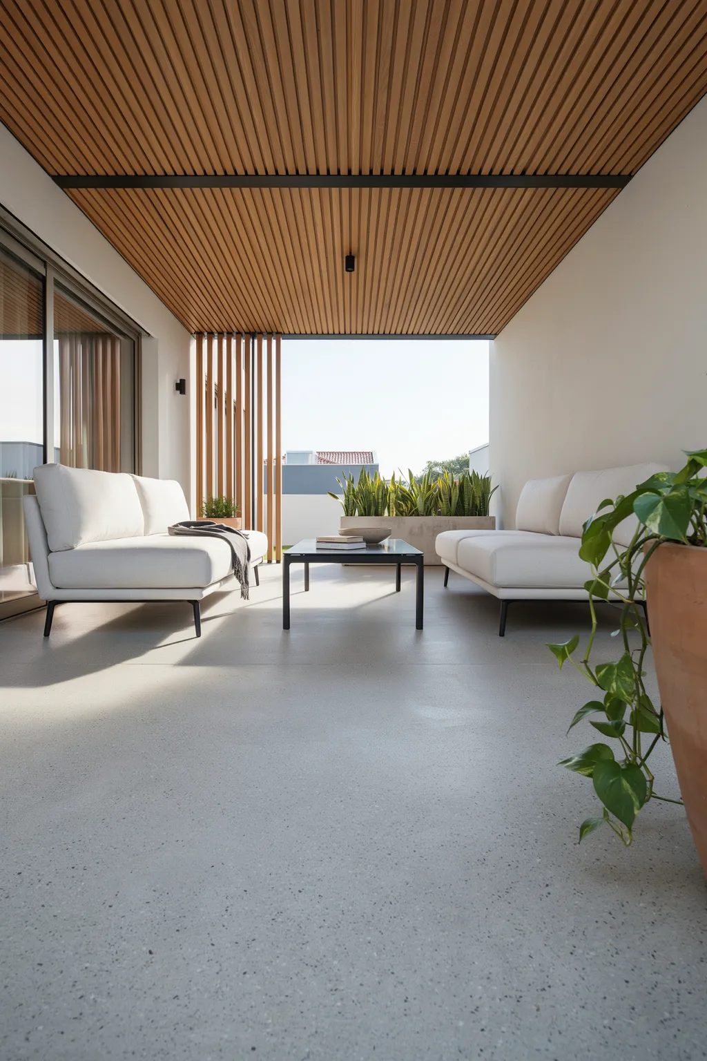 Terrazzo Floor and Low White Sofa Patio