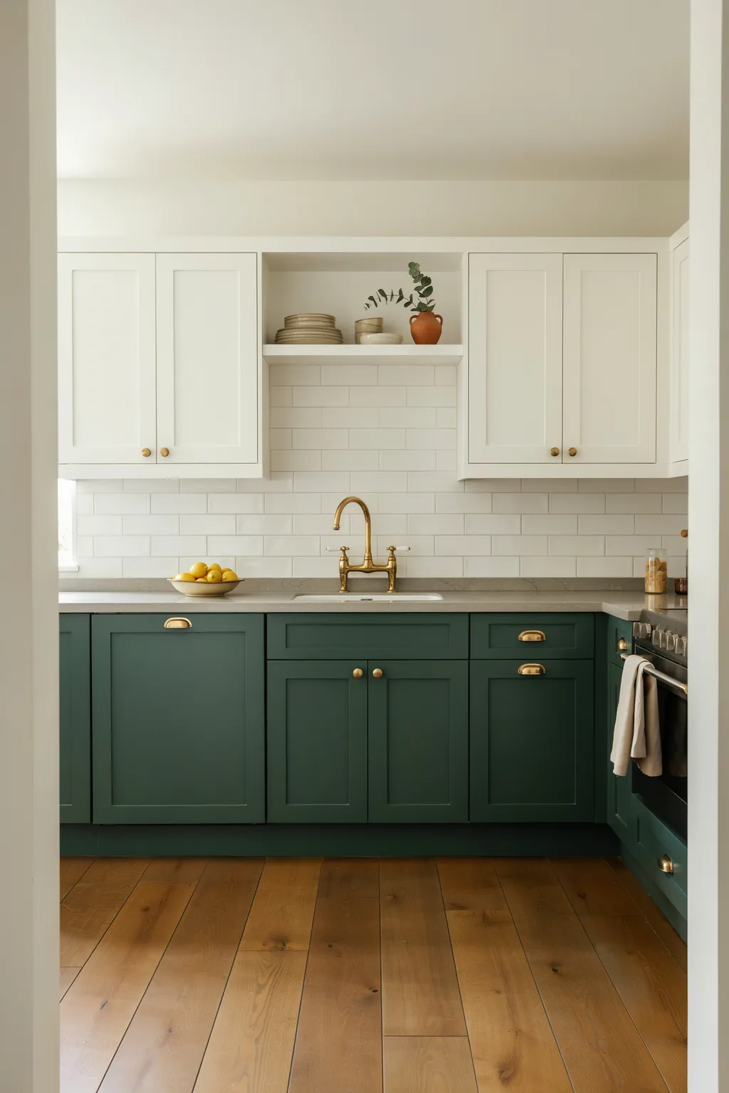 Two-Tone Green and White Kitchen
