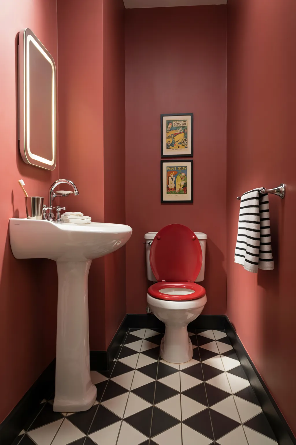 Retro Diner-Style Red Bathroom