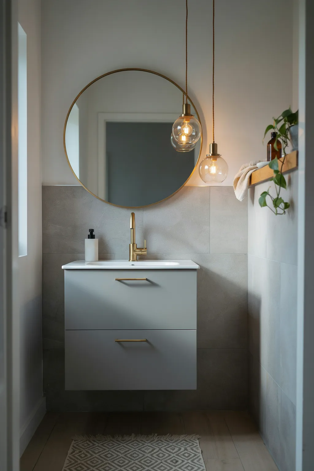 Round Mirror Plus Globe Pendant Lights